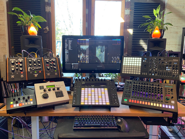 KVgear's professional quality, adjustable and expandable desktop synth stands.