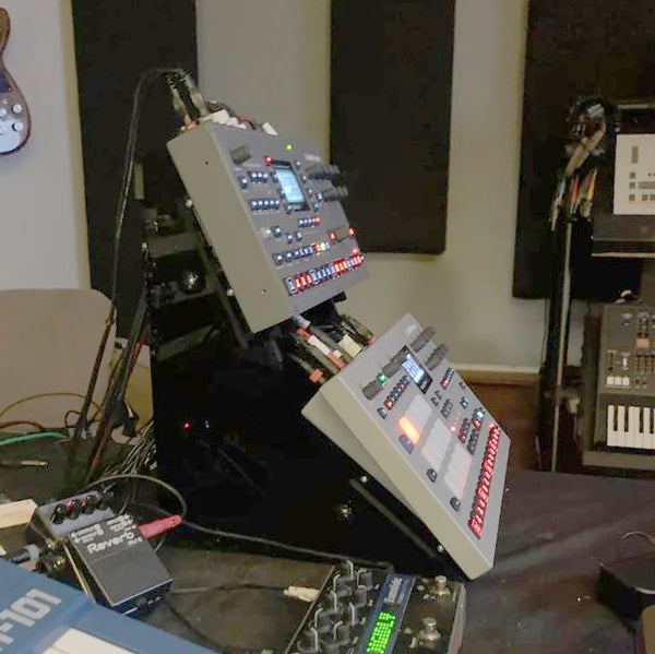 2 tier desktop stand for angled-body Elektrons (Analog Four, Analog Rytm) -- side view