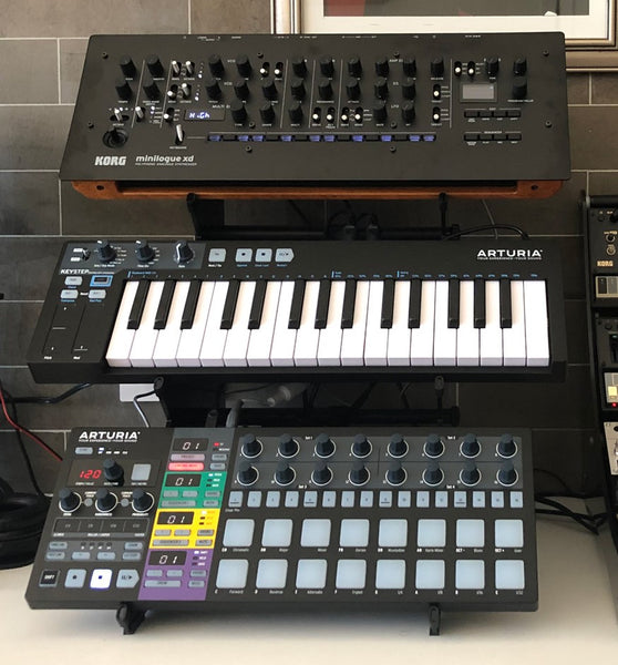 Korg minilogue xd, Keystep and Beatstep Pro on KVgear Utility M3 three tier desktop stand