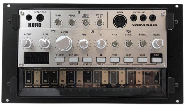 Korg Volca mounted into a KVgear Volca Eurorack Mounting Kit