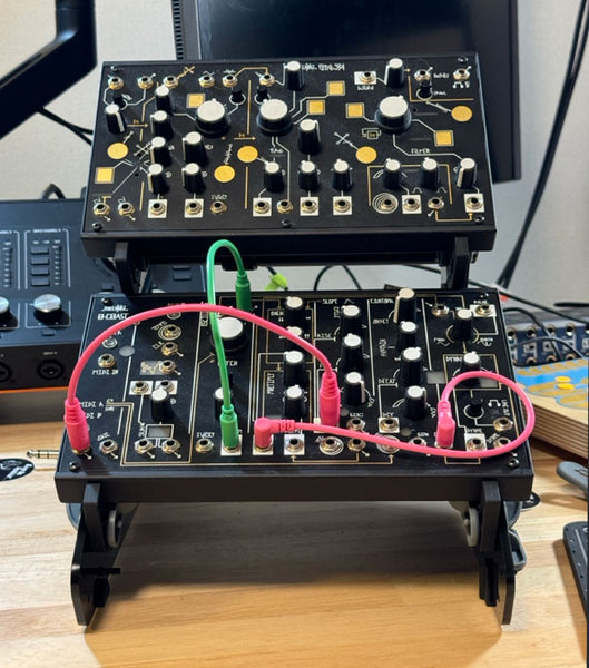 Make Noise 0-Coast and Strega on SynthRISE Adapt M2 desktop synth stand.