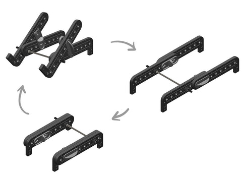 SynthRISE Adapt Mechno desktop stand can change angle and width to go from steep to flat.