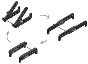 SynthRISE Adapt Mechno desktop stand can change angle and width to go from steep to flat.