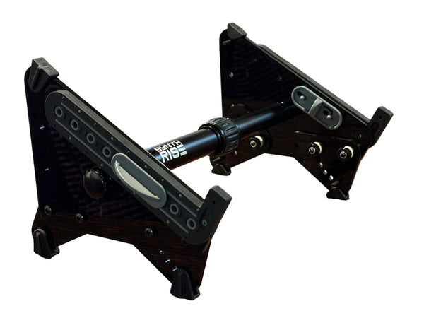 Adjustable desktop synth stand with adjustble legs to raise it off the table.